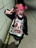 Poshoot Autumn Winter Y2K Subculture Tshirt Long Sleeve Faux Two Piece Harajuku Loose Punk Tees Casual Rock Emo Grunge Aesthetic Tops