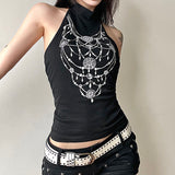 Poshoot Camisole Gothic Women's Clothes Aesthetic Sexy Tank Top Black Slim Rhinestone Corset Top EMO Girl Harajuku Crop Tops Punk Camis