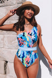 Poshoot-Asymmetric Cutout Belted One Piece Swimsuit