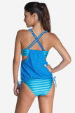 Poshoot-Striped Swimsuit With Double Layer Lining