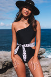 Poshoot-Asymmetric Cutout Belted One Piece Swimsuit