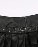 Poshoot-PU Rivet Waist Buckle Decorative A-Line Skirt