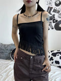 Poshoot Korean Sexy Backless Lace Up Camisole Tops Y2k E-Girl Slim Fit Tassel Tank Top  Summer New Straight Black Vest for Women