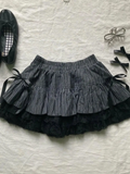 Poshoot Punk Y2k Skirts Women Clothes Goth Sexy Ropa Aesthetic Stripe High Waist Lace Bow MIni Skirts Grunge Emo Girl 2000s Short Skirt