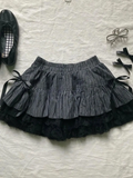 Poshoot Y2k Aesthetic Skirt Punk Sexy Bow Kawaii Women Clothes High waist Gothic Slim Vintage 2000s Stripe Lace Girl Mini Skirts Summer