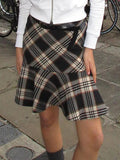 Poshoot-Brown Plaid A-Line Mini Skirts