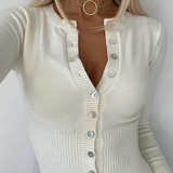 Poshoot outfit Fall Single-breasted Buttons Sweater Cardigan Brown Casual Short Knitted Sweater O Neck Women Knitted Cardigan