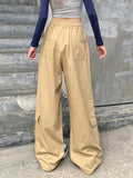 Poshoot Vintage Drawstring Baggy Cargo Pants with Big Pockets