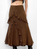 Poshoot-Vintage Asymmetrical Brown Boho Long Skirt