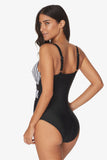 Poshoot-Mesh Striped One Piece Swimwear