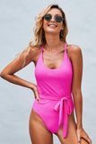 Poshoot-Scoop Neck High Cut Swimsuit with Sash