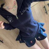 Poshoot Y2k Top Hoodies Zip Up Hooded Women Clothing Slim Oversized Tops Punk Sexy Casual Korea Sweatshirt Gothic Kawaii Sweet Girl Coat