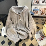 Poshoot Solid Color Simple Pullover Long Sleeve Hooded Sweater Fashion Street Pullover Hooded Sweater Korean Chic Long Hooded Sweater