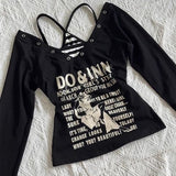 Poshoot Gothic T Shirt Y2k Harajuku Top Punk Streetwear Comic print Off-Shoulder Crop Top Girl Aesthetic Tees Emo Girl Grunge T Shirts