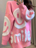 Poshoot Solid Color Y2k Smile Print Thicken Loose Sweater