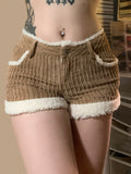 Poshoot nye outfits party outfits Autumn Trendy New Women’s Corduroy Short Fashion Simple All-Match Faux Fur Trim Spliced Design Short Pants