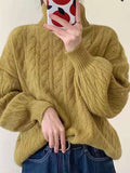 Poshoot Classic Solid High Neck Cable Knit Sweater