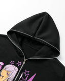 Poshoot-Cartoon Print Zip Up Hoodie