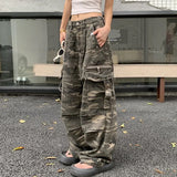 Poshoot American Retro Distressed Camouflage Overalls Stylish High Street Straight Jeans Baggy Jeans Harajuku Y2k Hot Girl Trousers