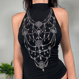 Poshoot Camisole Gothic Women's Clothes Aesthetic Sexy Tank Top Black Slim Rhinestone Corset Top EMO Girl Harajuku Crop Tops Punk Camis