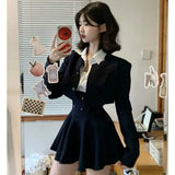 Poshoot Preppy Style Vintage Fashion Suit Woman White Shirt + Short Coat High Waist Slim Y2k Mini Dress Japanese Elegant Set  Chic