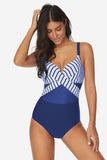 Poshoot-Mesh Striped One Piece Swimwear