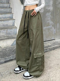 Poshoot Vintage Drawstring Baggy Cargo Pants with Big Pockets