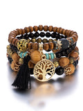 Poshoot Bohemia Multi-Layer Wood Beads Handmade Tassels Bracelet