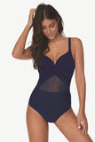 Poshoot-Mesh Striped One Piece Swimwear