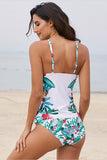 Poshoot-Leaf & Flower Print Ruched Tankini Set