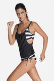 Poshoot-Striped Swimsuit With Double Layer Lining