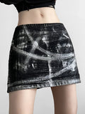 Poshoot-Gothic Tie Dye Stitching Denim Skirt