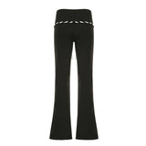 Poshoot nye outfits party outfits Solid Simple Office Lady Fashion Causal Women Flared Pants Wearing Rope Bow Lace Up Trendy Long Pants