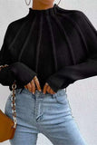 Poshoot Solid Color Mock Neck Textured Batwing Sleeve Sweater