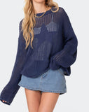 Poshoot-Star Jacquard Long Sleeve Knit Top