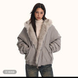 Poshoot Y2K Women Clothes Oversize Zip Up Jacket Fox Fur Loose Coats Femme Graphic Jackets Punk Top Vintage Sweatshirts Harajuku Tops