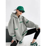 Poshoot Women Streetwear Oversized Hoodies Plus Fleece Thick Embroidery Sweatshirts Harajuku Hip Hop Korean Loose Casual Pullovers