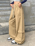 Poshoot Vintage Drawstring Baggy Cargo Pants with Big Pockets