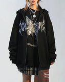 Poshoot-Butterfly Print Graphic Zip Up Hoodie