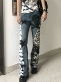 Poshoot American Vintage Washed Skull Leopard Print Micro-flare Jeans Fashion High Street Hot Girl Micro-flared Pants Y2k Trousers