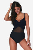 Poshoot-Mesh Striped One Piece Swimwear