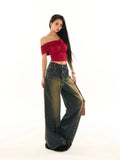 Poshoot American Vintage Washed Blue High Waisted Jeans Fashion Street Loose Wide Leg Pants Harajuku Style Hip-hop Hot Girl Y2k Trousers