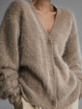 Poshoot 90s Gray Imitation Mink Knitted Sweater Cardigan