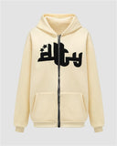 Poshoot-Letter Star Patched Zip Up Hoodie