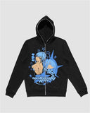 Poshoot-Cartoon Print Zip Up Hoodie