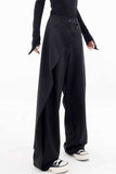 Poshoot Vintage Black Draped Wrap Straight Leg Suit Pants