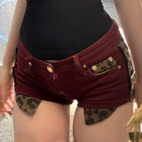 Poshoot Sexy Low-waisted Bodycon Shorts Y2k E-Girl Leopard Print Patchwork Jeans   Summer New All-match Hot Short Pants