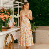 Poshoot outfit Summer Ruffle Hems Elegant Party Dresses Causal Floral Print Fit and Flare Dress with Pocket Women Midi Dress