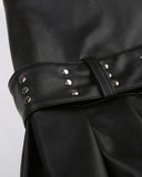 Poshoot-PU Rivet Waist Buckle Decorative A-Line Skirt