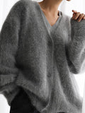 Poshoot 90s Gray Imitation Mink Knitted Sweater Cardigan